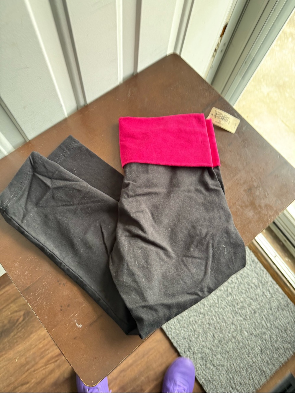Aerie black Leggings with Bright Pink Fold-Over Waistband